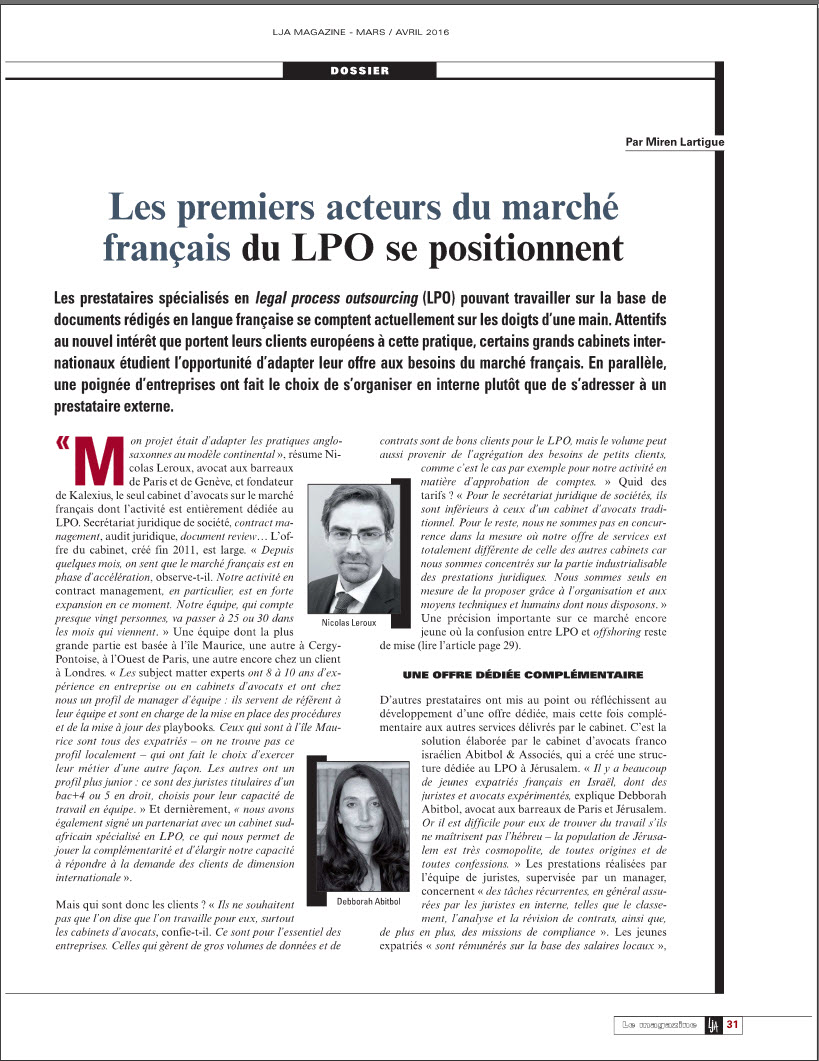 LPO - Abitbol & Associés Article LJA Magazine Mars Avril 2016