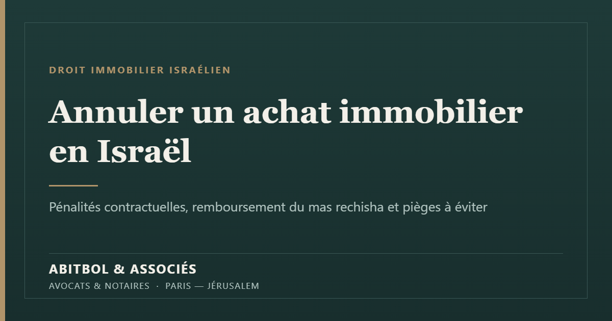 Annuler un achat immobilier en Israël : pénalités et remboursement du mas rechisha