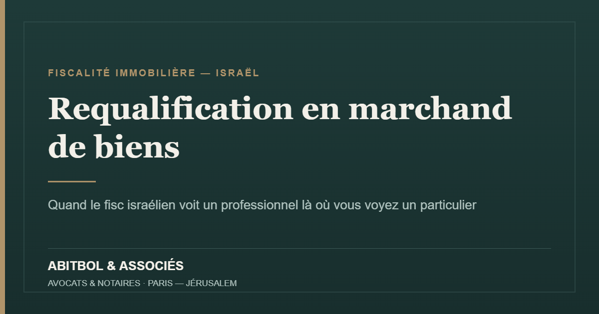 Requalification en marchand de biens en Israël – fiscalité immobilière